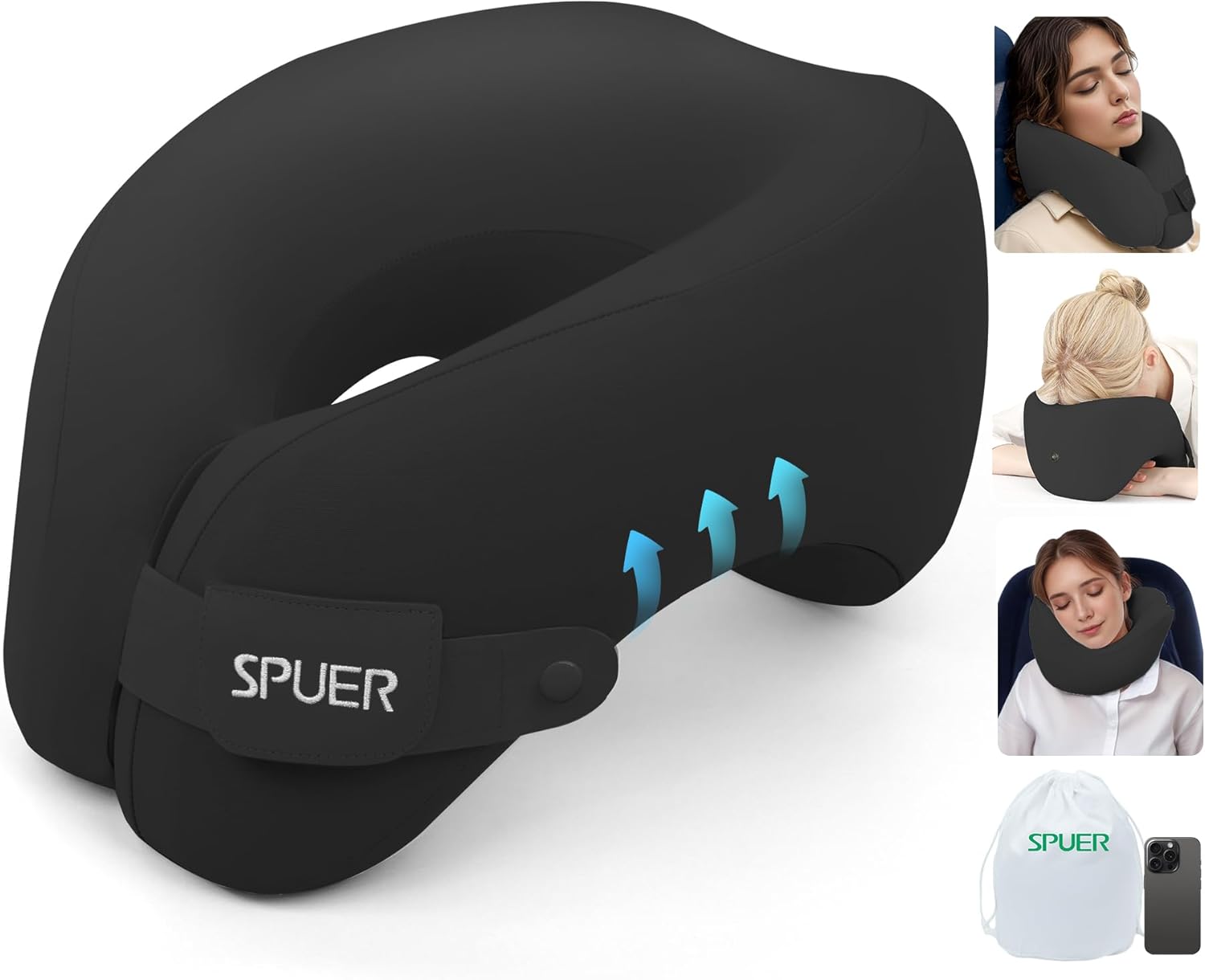2in1 Ergonomic Memory Foam Travel Neck Pillow for Comfort