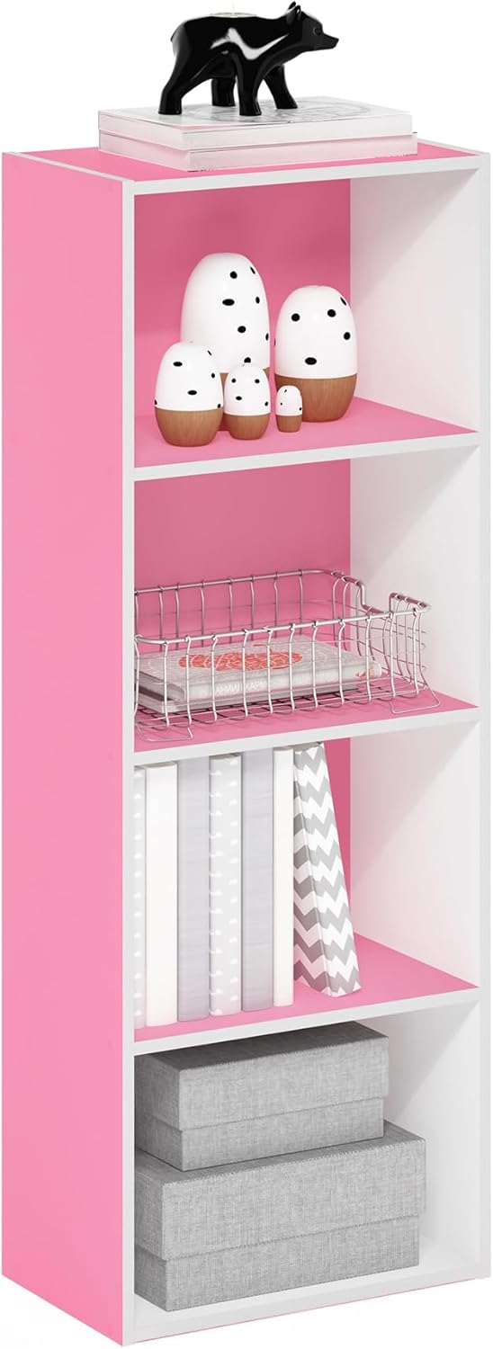 Furinno Luder 4-Tier Bookcase in Pink and White for Stylish Storage