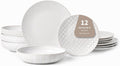 12-Piece Embossed Dinnerware Set - Rustic Ceramic Family Tableware