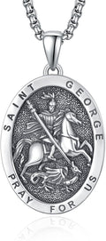 ADMETUS 925 Sterling Silver St. George Medal Necklace - Protective