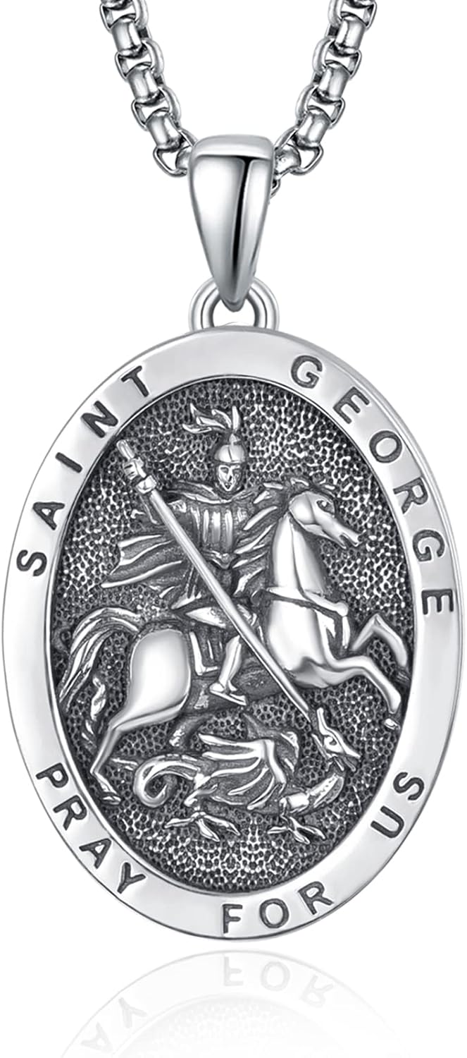 St. George 925 Sterling Silver Patron Saint Medal Necklace