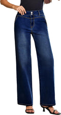Womens High Waisted Wide Leg Jeans - Stretchy Straight Ankle Fit