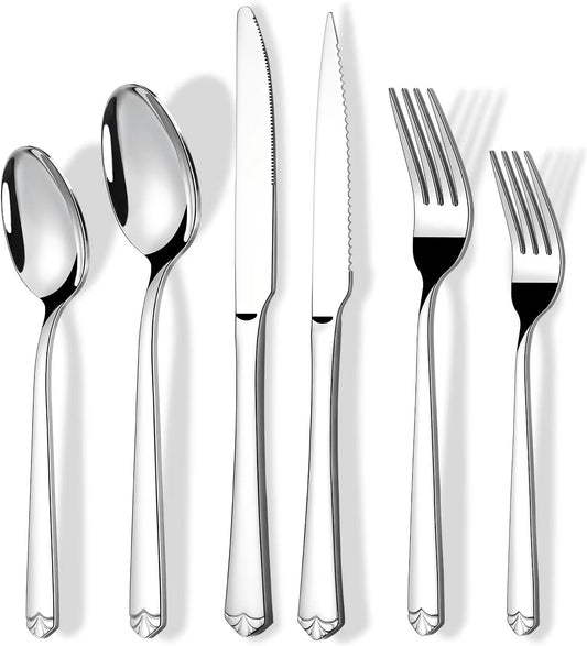 60 Piece Silverware Set with Steak Knives for 10 - Elegant Dining