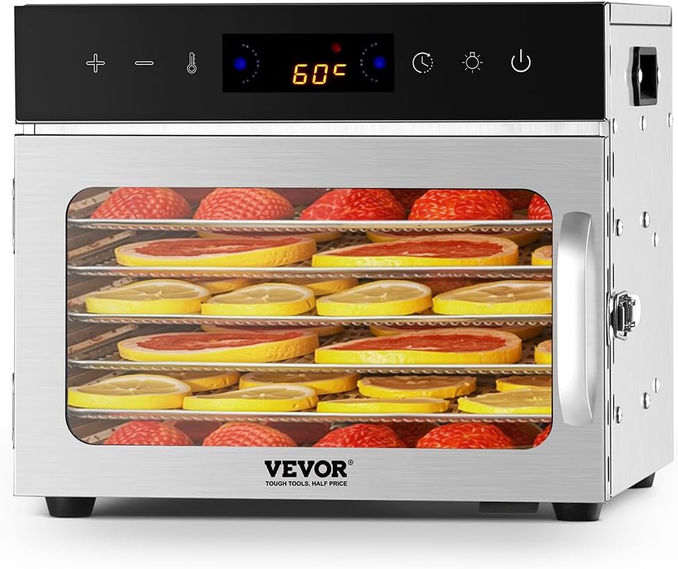 VEVOR Food Dehydrator Machine with 6 Stainless Steel Trays