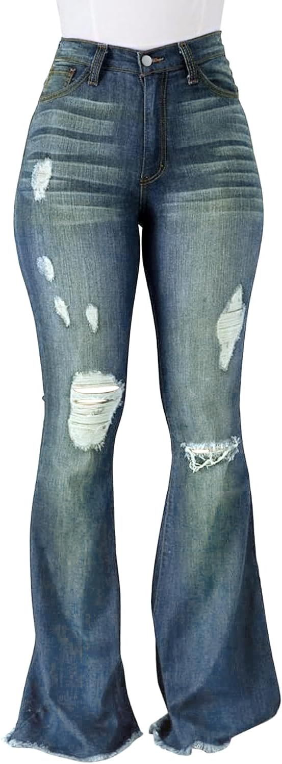 Vintage Bell Bottoms Flare Jeans for Women High Waist Ripped