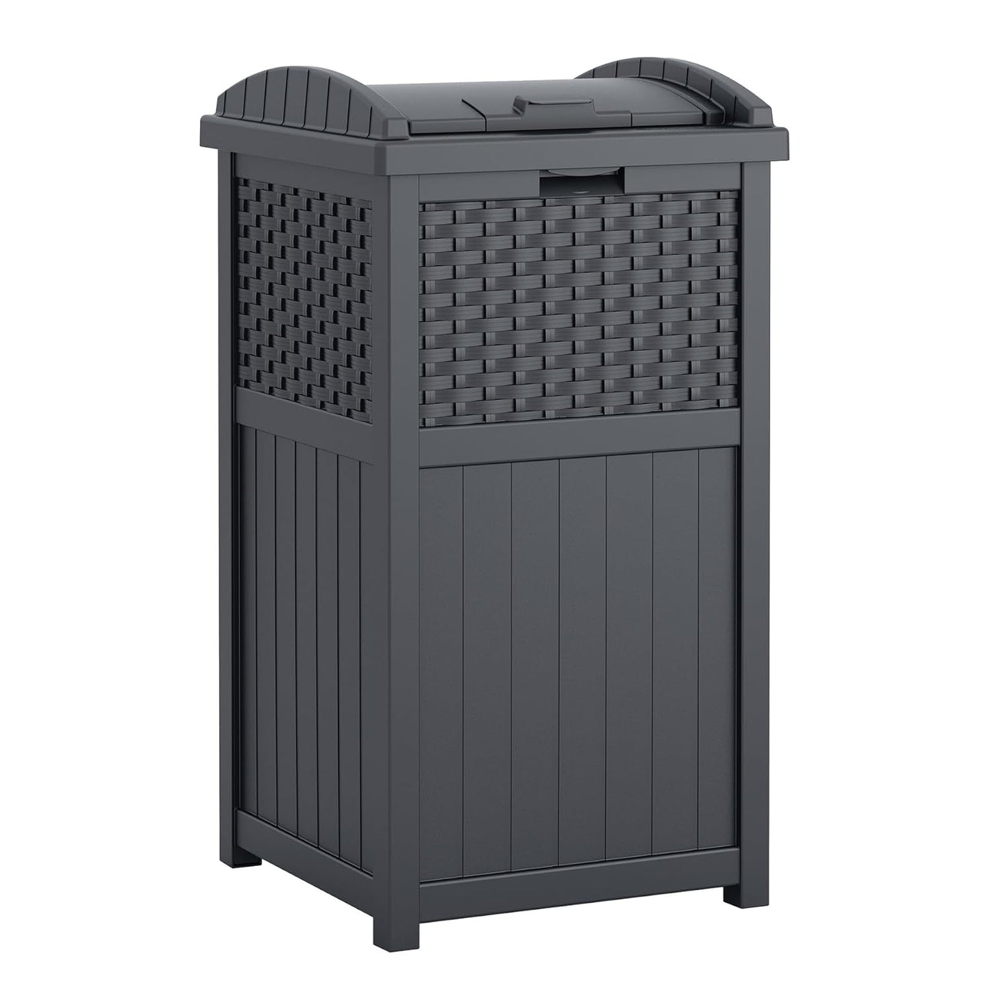 Suncast 33 Gallon Wicker-Style Hideaway Trash Can for Outdoors