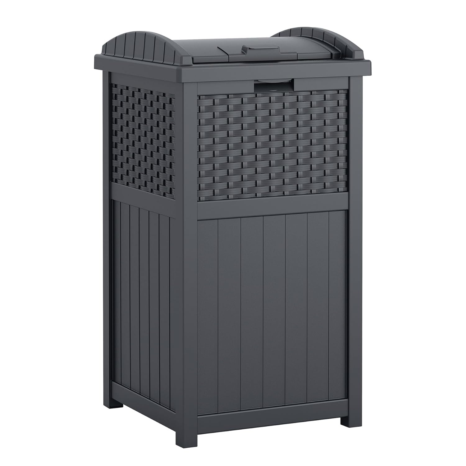 Suncast 33 Gallon Wicker-Style Hideaway Trash Can for Outdoors