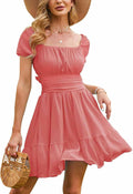 EXLURA Women's Summer Short Puff Sleeve A-Line Sundress