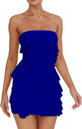 HOCILLE Sexy Strapless Tube Top Bodycon Ruffle Mini Dress - Flattering