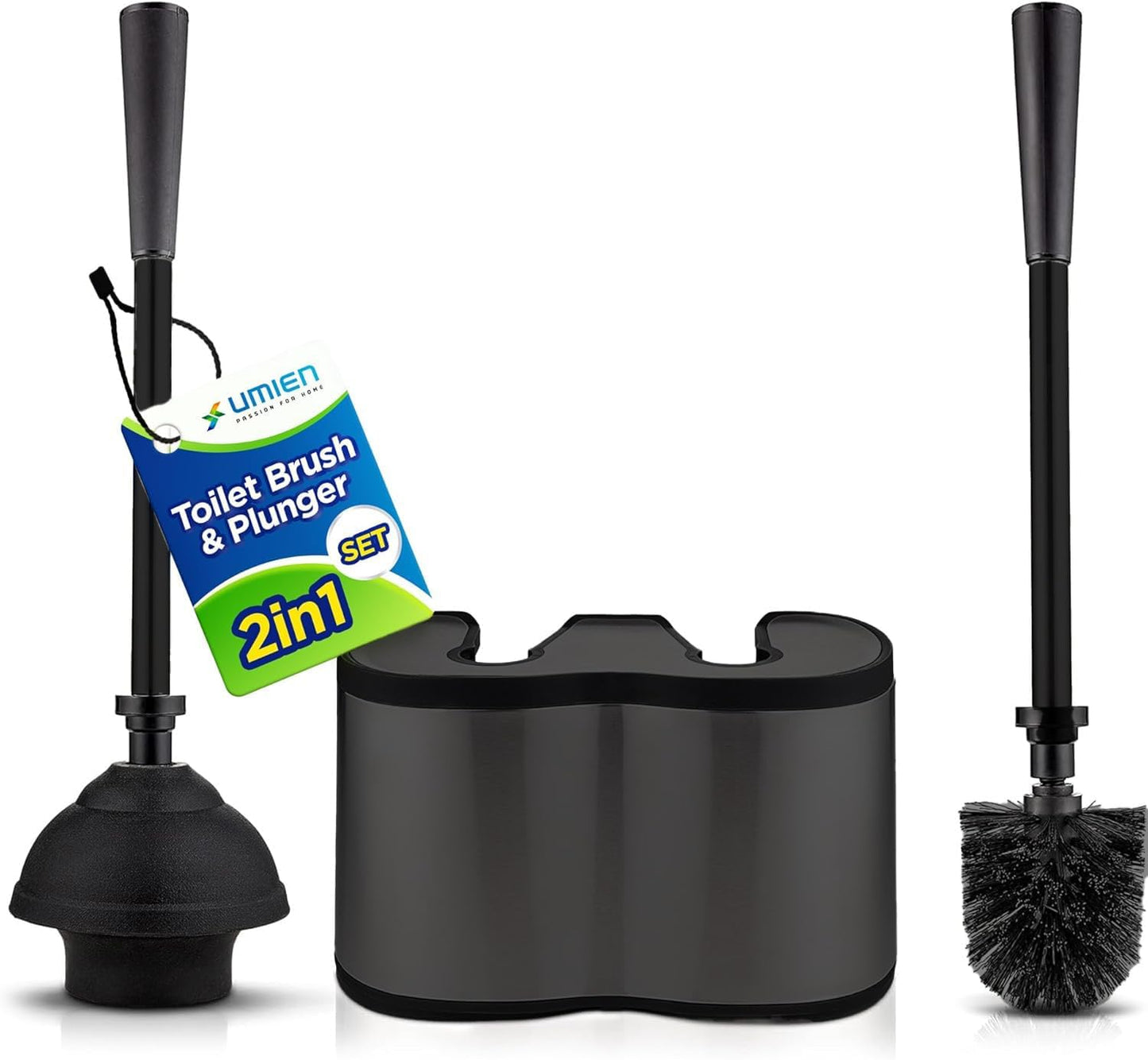 UMIEN Toilet Brush and Plunger Set - Durable Anti-Rust Design