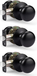KNOBWELL Matte Black Passage Door Knobs 3-Pack - Easy Install, Classic