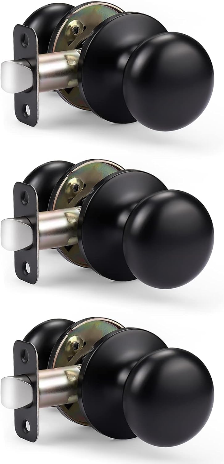 KNOBWELL 3 Pack Matte Black Passage Door Knobs for Home Use