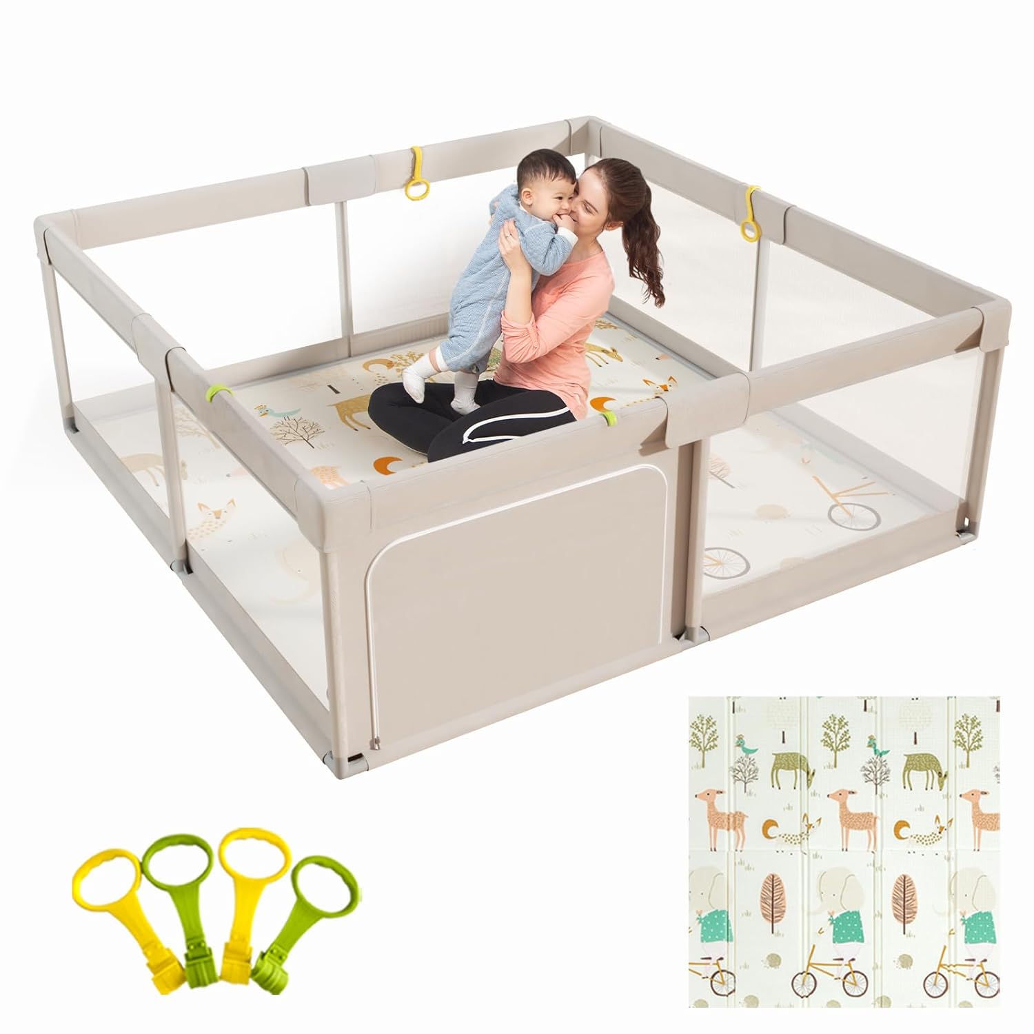 Mloong Baby Playpen with Mat - Extra Large 59x59 Inches Safety Fence