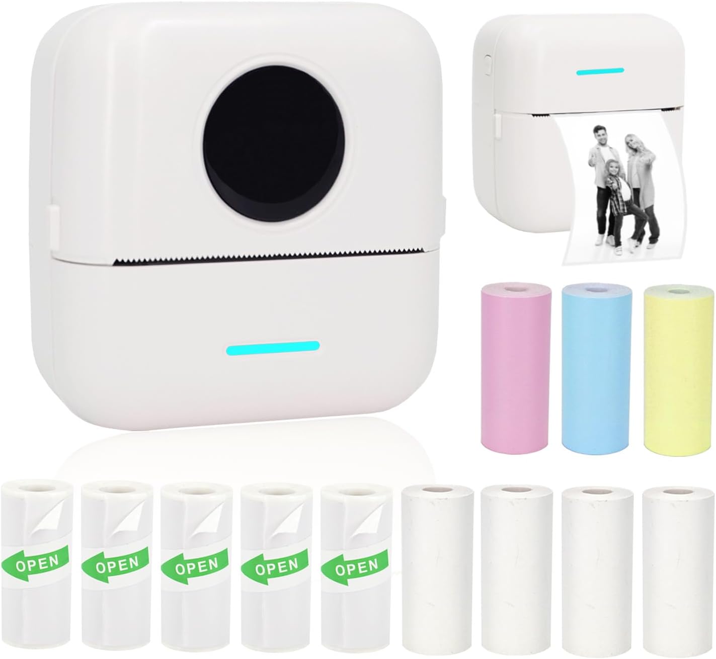 Inkless Portable Printer with 12 Paper Rolls, Vicbear