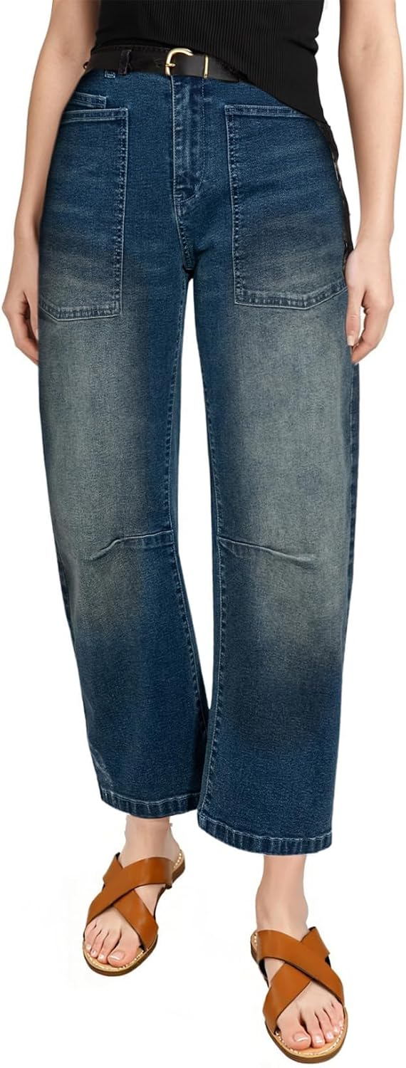 EVALESS Womens Baggy Barrel Jeans High Waisted Wide Leg Style