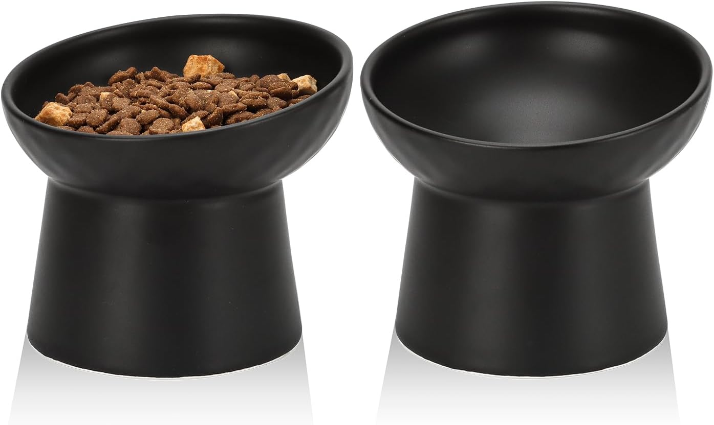 YauYik Ceramic Raised Cat Bowls Set for Stress Free Feeding