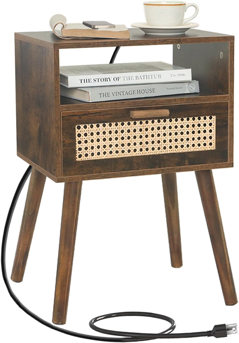 MaxSmeo Small Nightstand with Charging Station for Bedroom
