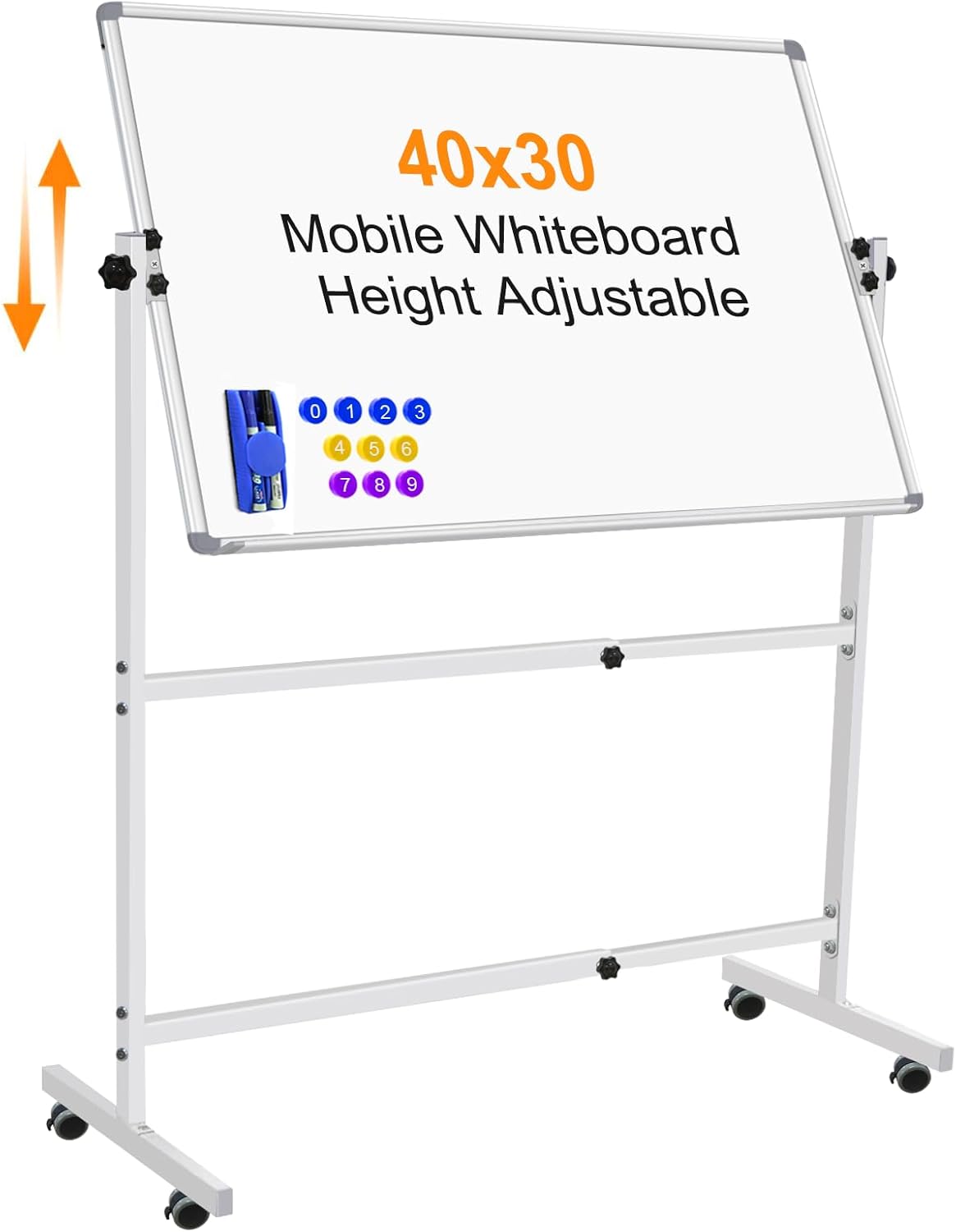 Magnetic Dry Erase Board with Stand, Height Adjustable 40 X 30