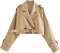 Xiaoxuemeng Womens Cropped Bike Jacket Casual Double