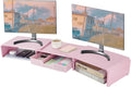 Dual Monitor Stand Riser Pink with Drawer and Accessories - Adjustable