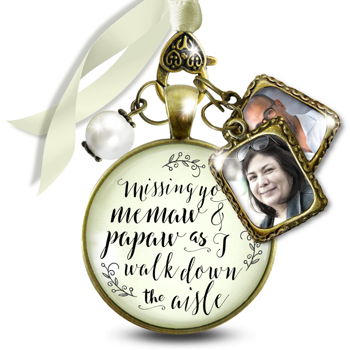 Memorial Wedding Bouquet Charm for Bride with Vintage Frames