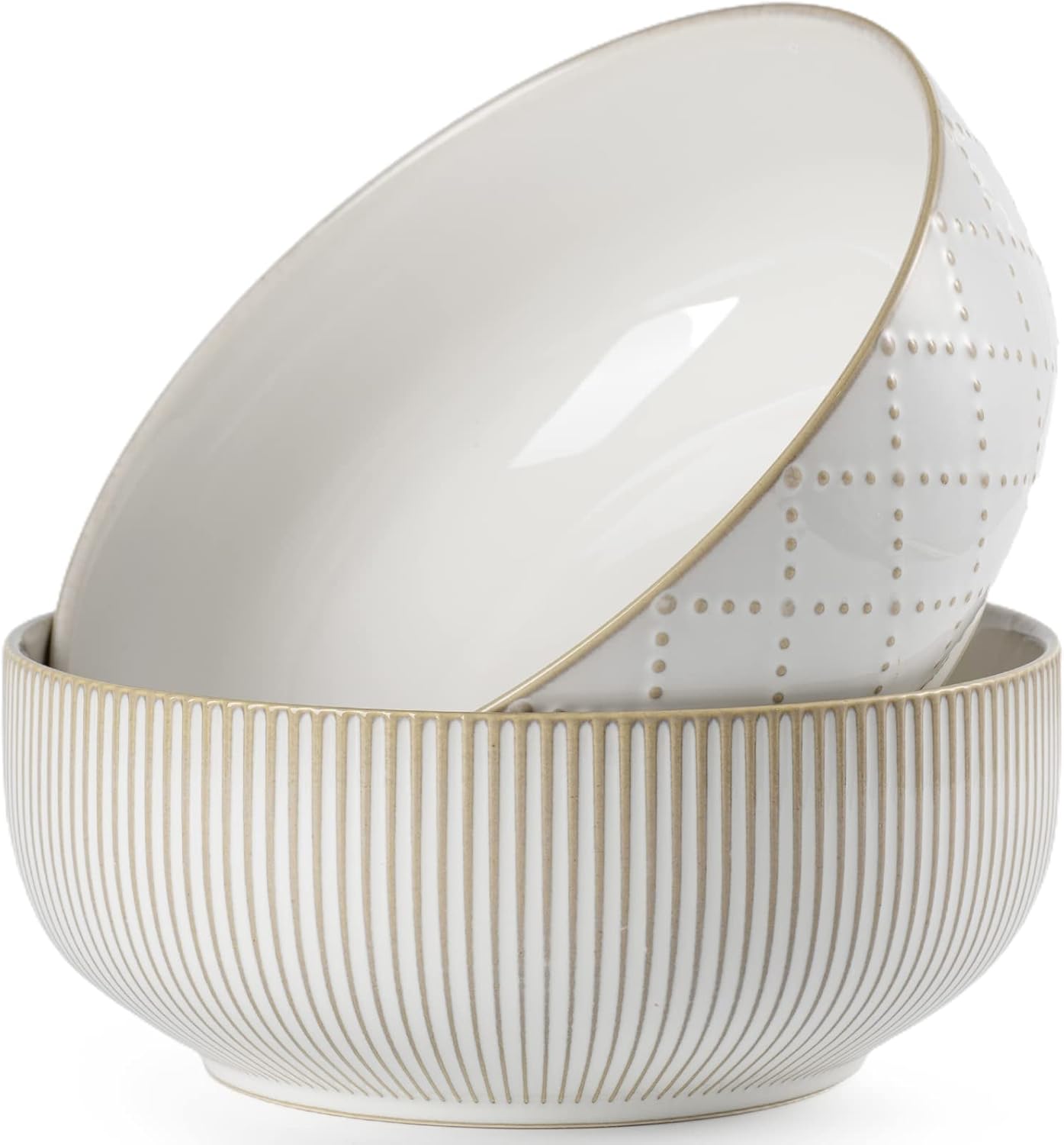 Large Serving Bowls Set of 2 - 8 inch Ceramic Salad Bowls