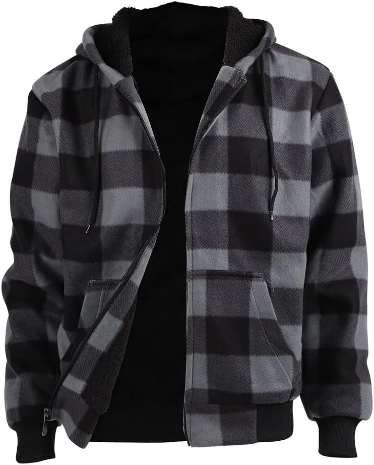 Winter Heavy Warm Sherpa Lined Fleece Plaid Flannel Jacket