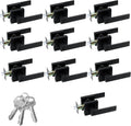 10 Pack Matte Black Door Lever Set - Square Passage Locks