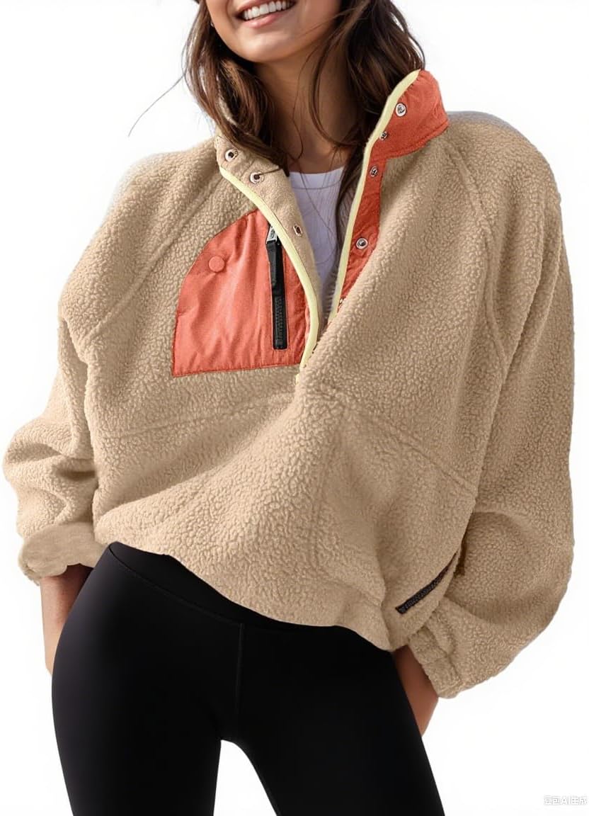 Womens Lightweight Fleece Pullover Jacket for Fall Winter