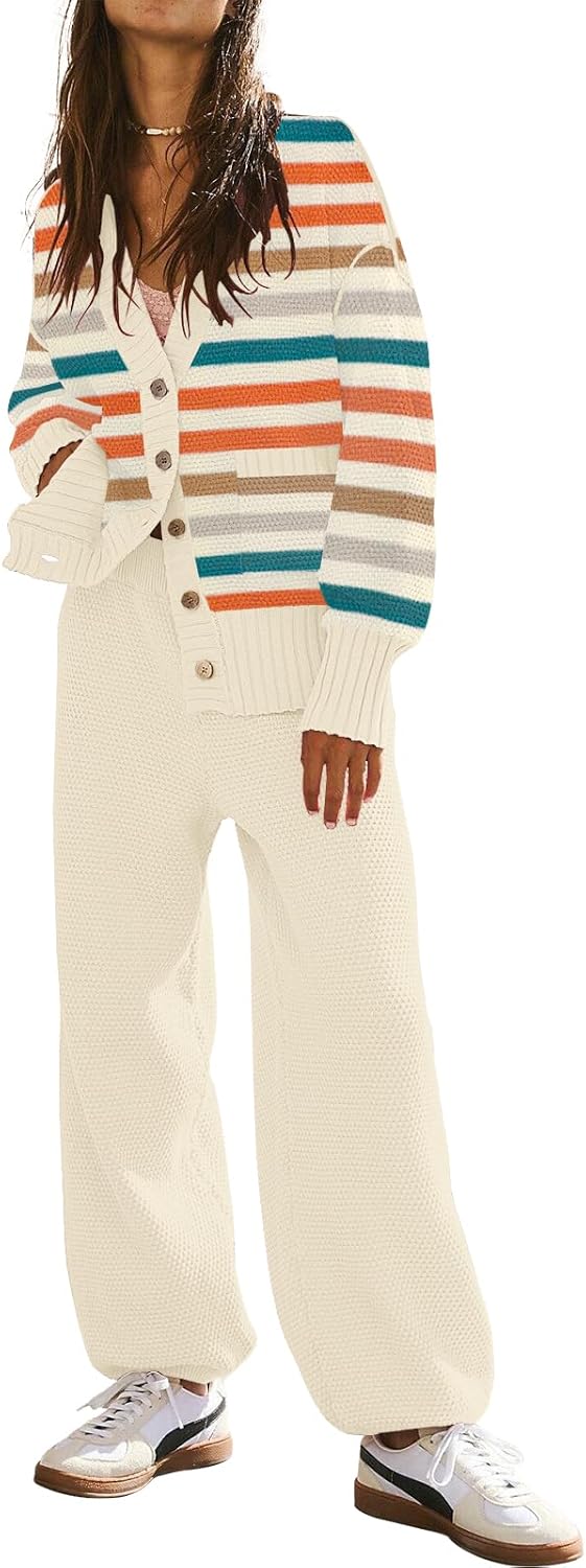 Trendy Women's 2 Piece Outfit Lounge Set with Cardigan and Pants