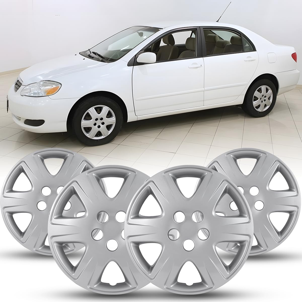 Winjet 15 Inch Lacquer Hubcaps for Toyota Corolla 2005-2008