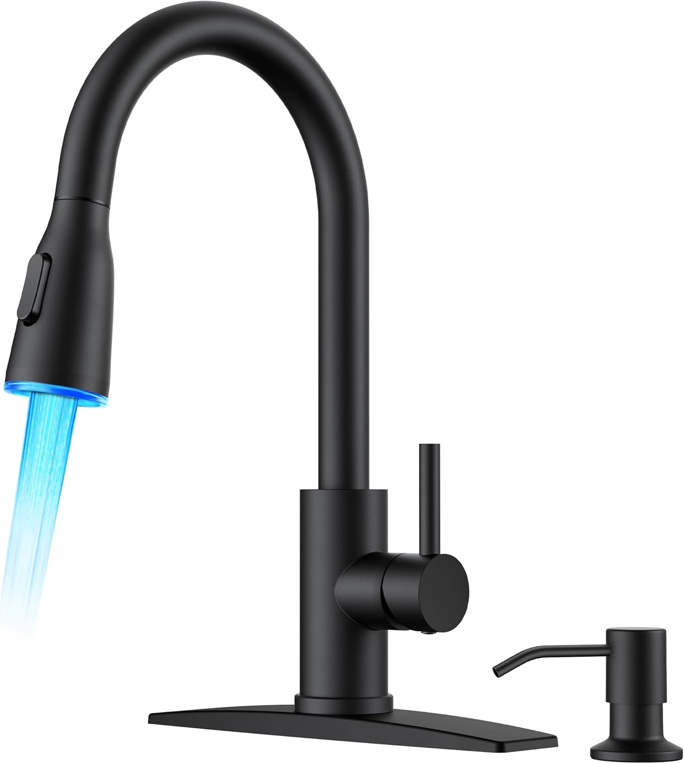 FORIOUS LED Kitchen Faucet with Soap Dispenser and Pull Down Sprayer