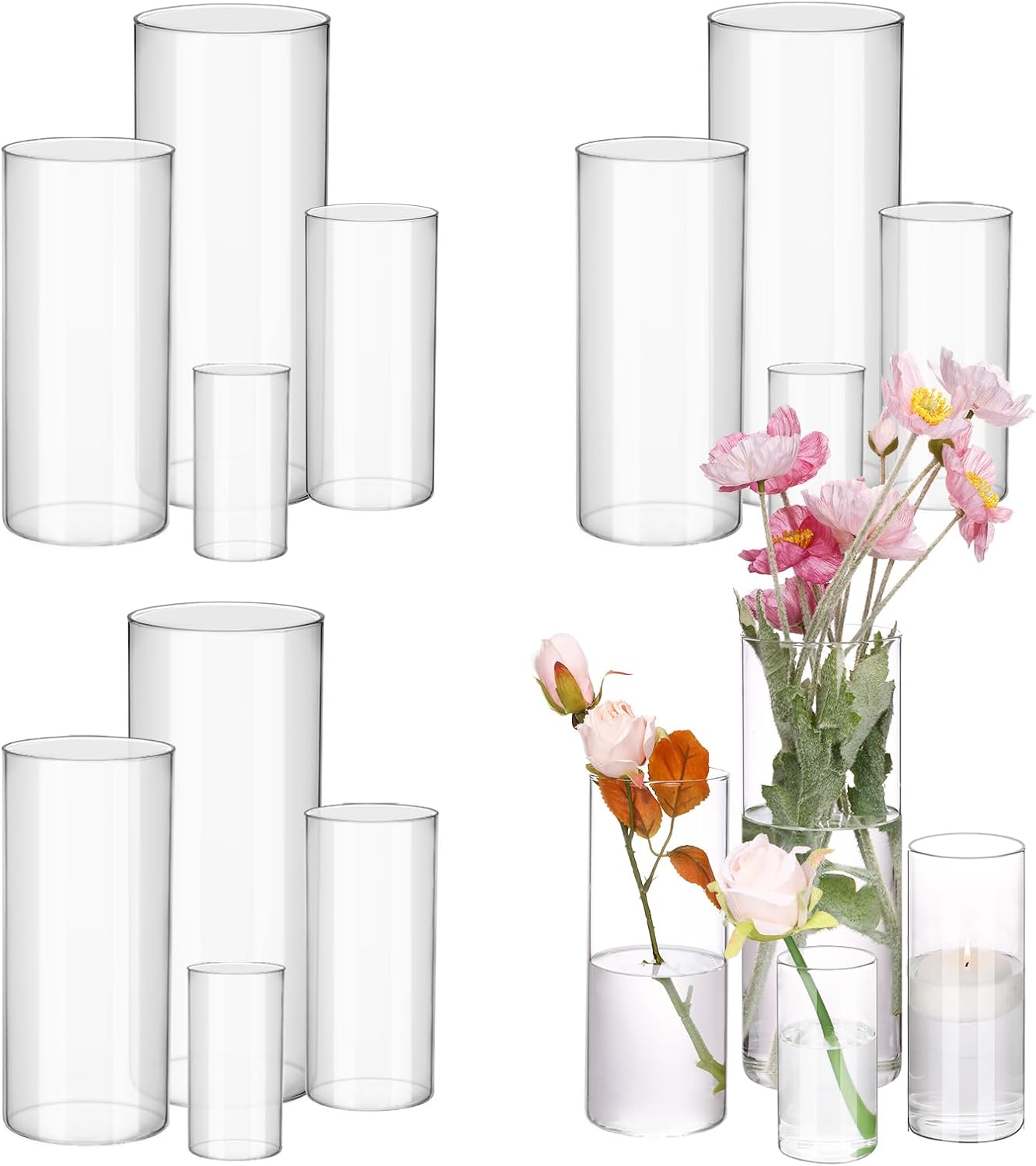 16pcs Clear Glass Cylinder Vases for Elegant Home Decor