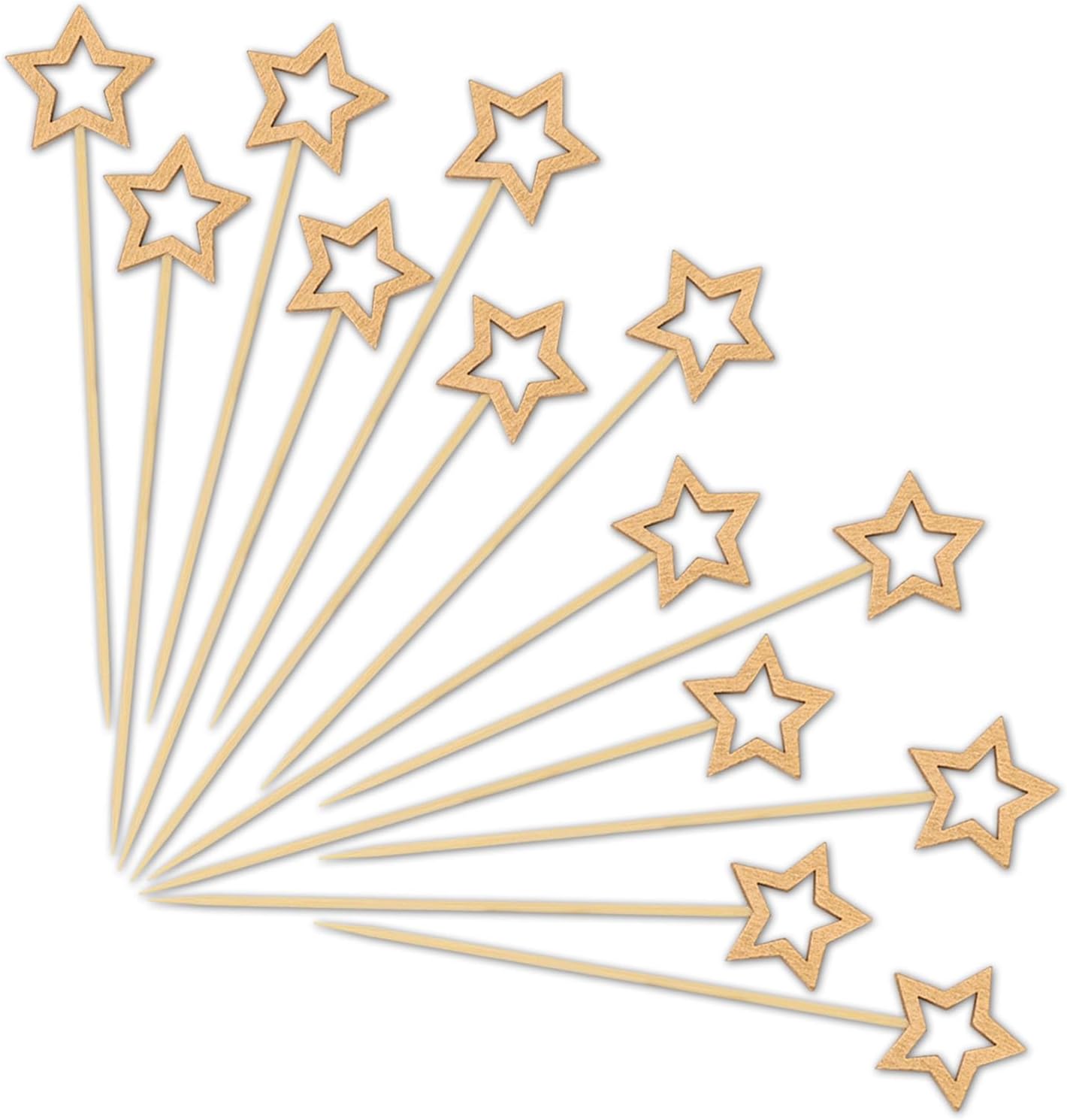 Gold Star Cocktail Picks - 100 Pcs Bamboo Skewers