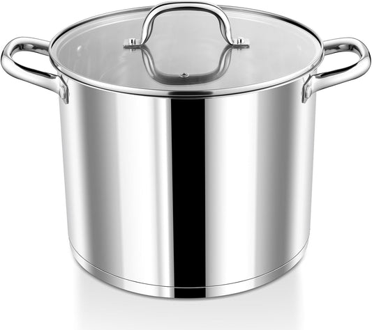 10 Quart Stainless Steel Stock Pot with Lid for Cooking Soup