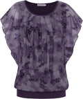 Womens Summer Tops Flutter Short Sleeve Pleated Front Mesh Blouse have