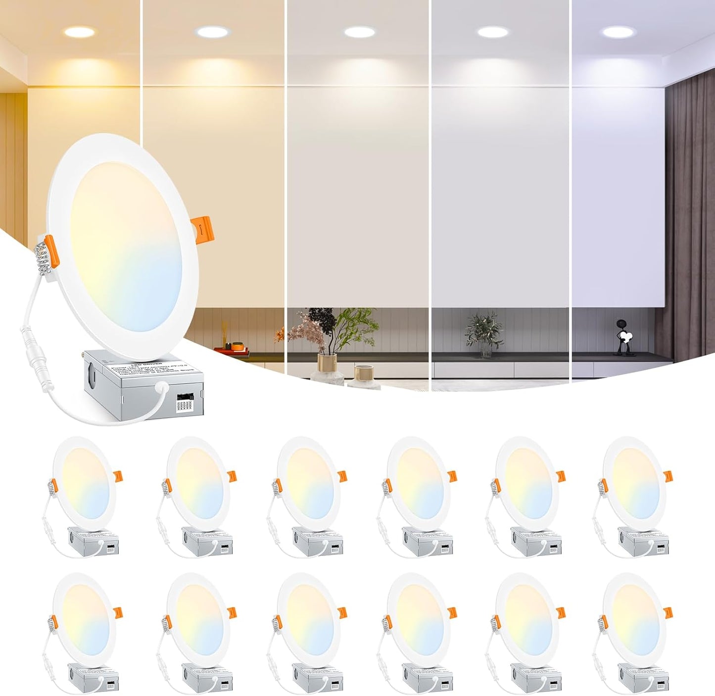 12 Packs 6 Inch Dimmable LED Recessed Ceiling Lights for Home