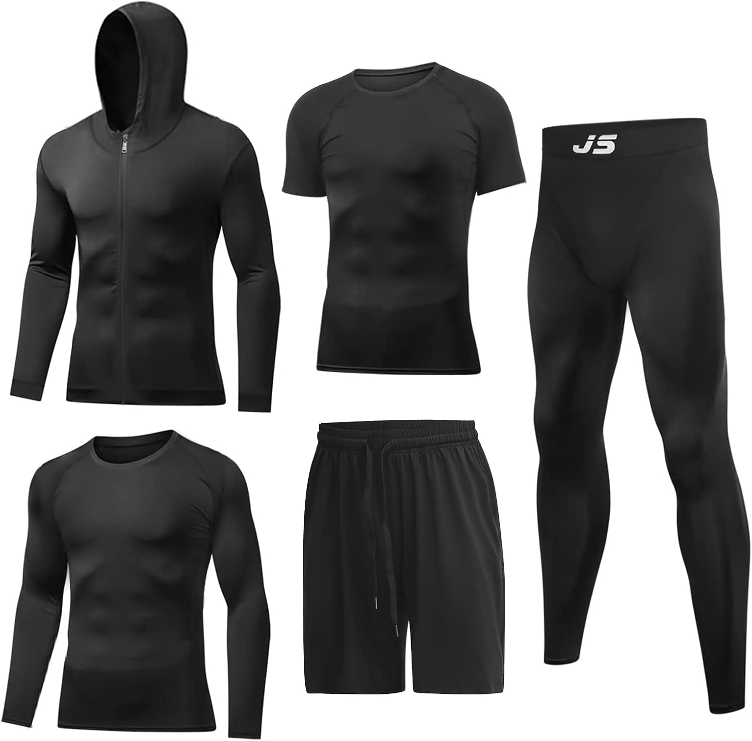 JULY'S SONG Men Compression Workout Set - Quick Dry 5-Piece Gear