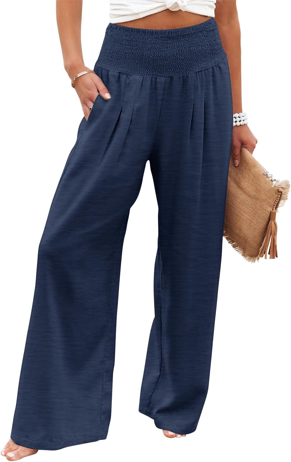 Angerella Womens Elastic High Waisted Palazzo Pants for Comfort