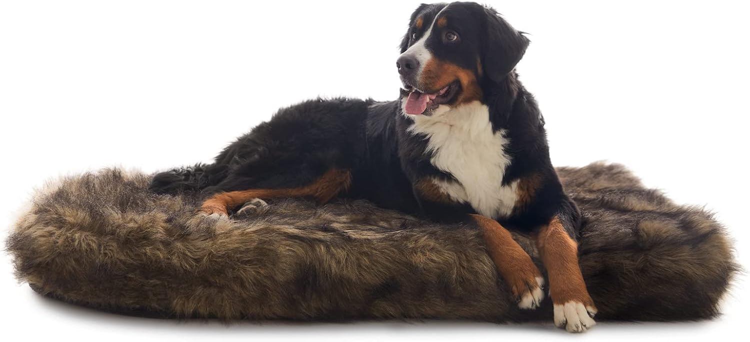 Laifug Large Faux Fur Dog Bed with Orthopedic Memory Foam