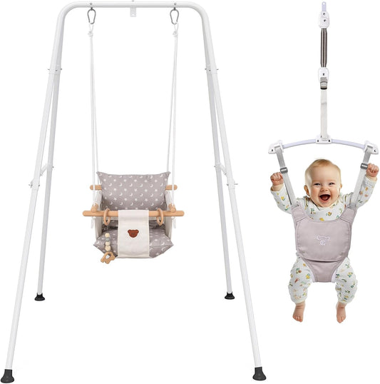 2-in-1 Baby Jumper & Swing Set in White