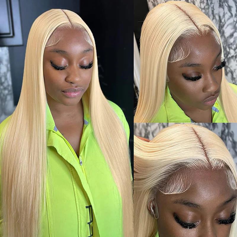 613 Lace Front Wig Human Hair 220% Density Straight Blonde