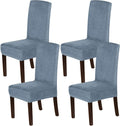 Velvet Dining Chair Covers Set of 4 - Stretchy Stone Blue Slipcovers