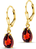 14K Gold Plated Gemstone Teardrop Earrings - Dainty Garnet Drops
