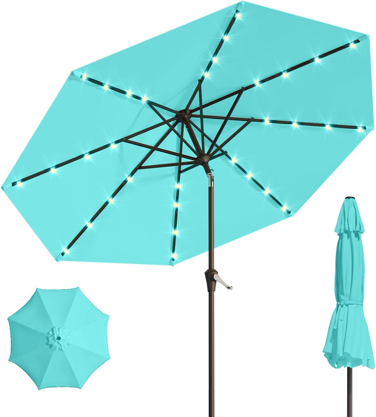 10FT Solar Umbrella with 32 LED Lights for Outdoor Spaces