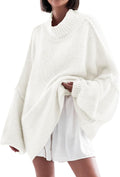 Womens Oversized Mock Neck Ribbed Knit Sweater - Soft Tunic