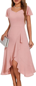 V Neck Formal Wedding Guest Bridesmaid Dress - Ruffle Sleeves