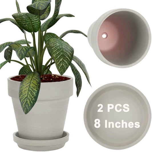 Vensovo Gray 8 Inch Terracotta Pot with Drainage - 2 Pack