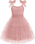 Girls Sleeveless Tulle Bow-Tie Straps Dress - Formal Summer Style