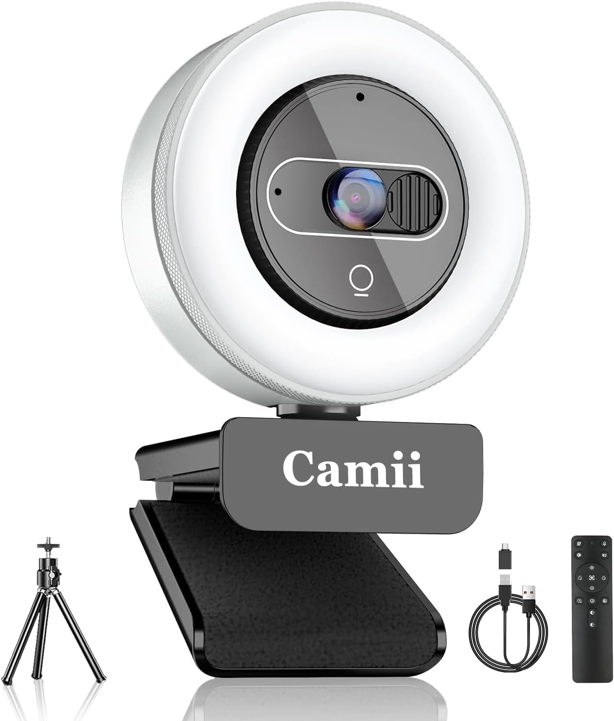 4K Webcam with Light and Remote Control for Video Calls
